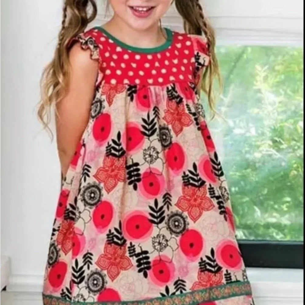 🌺Matilda Jane flower red & green dress Size 8 GUC